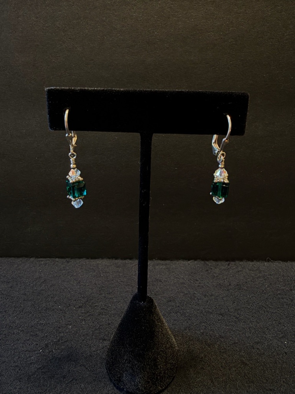 925 Silver Emerald Crystal Drop Earrings